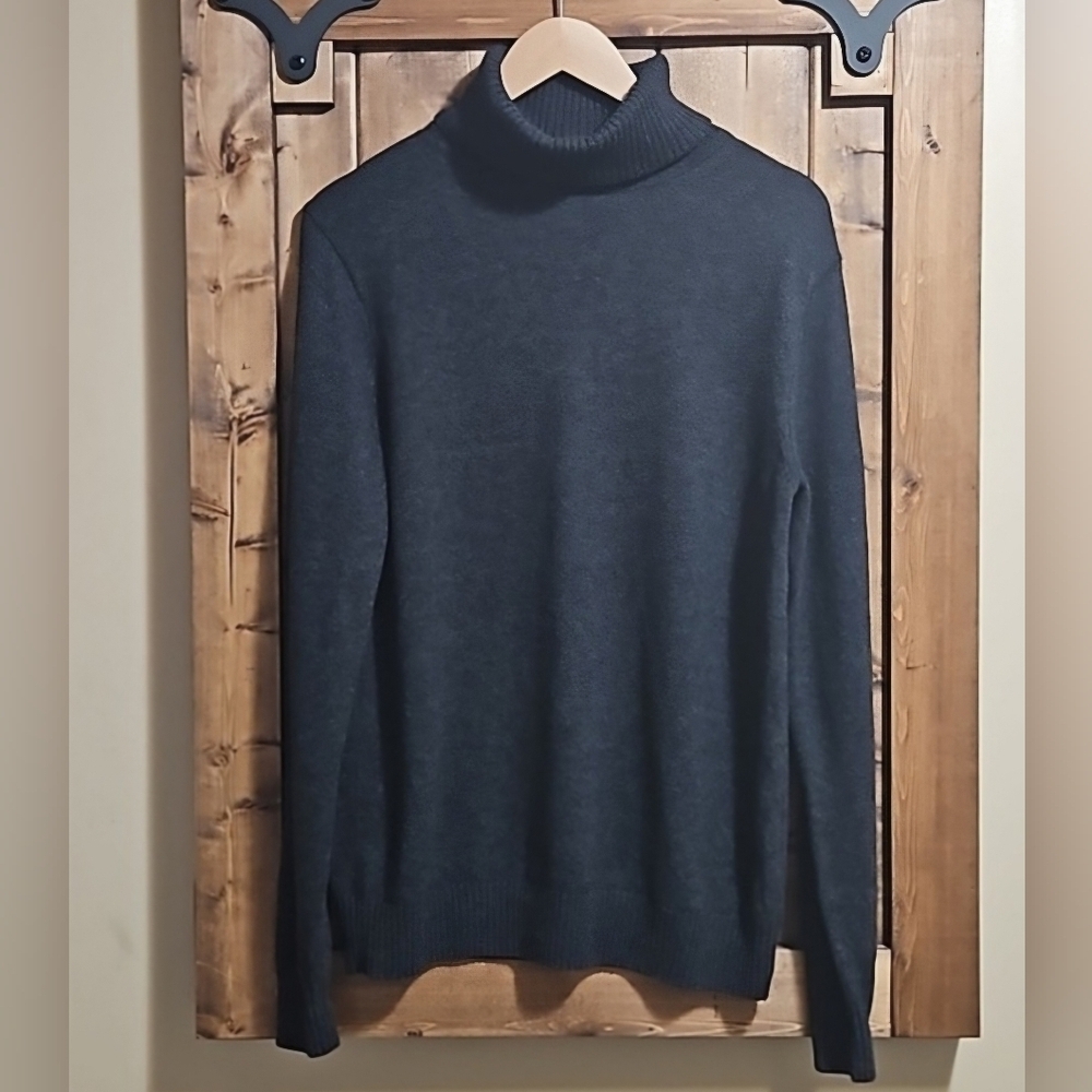Grafton Dark Grey Cotton Wool Lightweight Turtleneck Sweater Mens Med